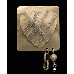 Jo Marz Vintage Heart Pin Brooch Silver Tone Metal Brutalist Chunky Signed BinV